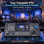 Prisual PRO AI Joy NDI PTZ Camera Controller, 7" Quad-View Touchscreen, AI Tracking Control, 4D Precision Joystick, Multi-Camera IP Control, PoE, VISCA, Tally & HDMI Output for Live Production