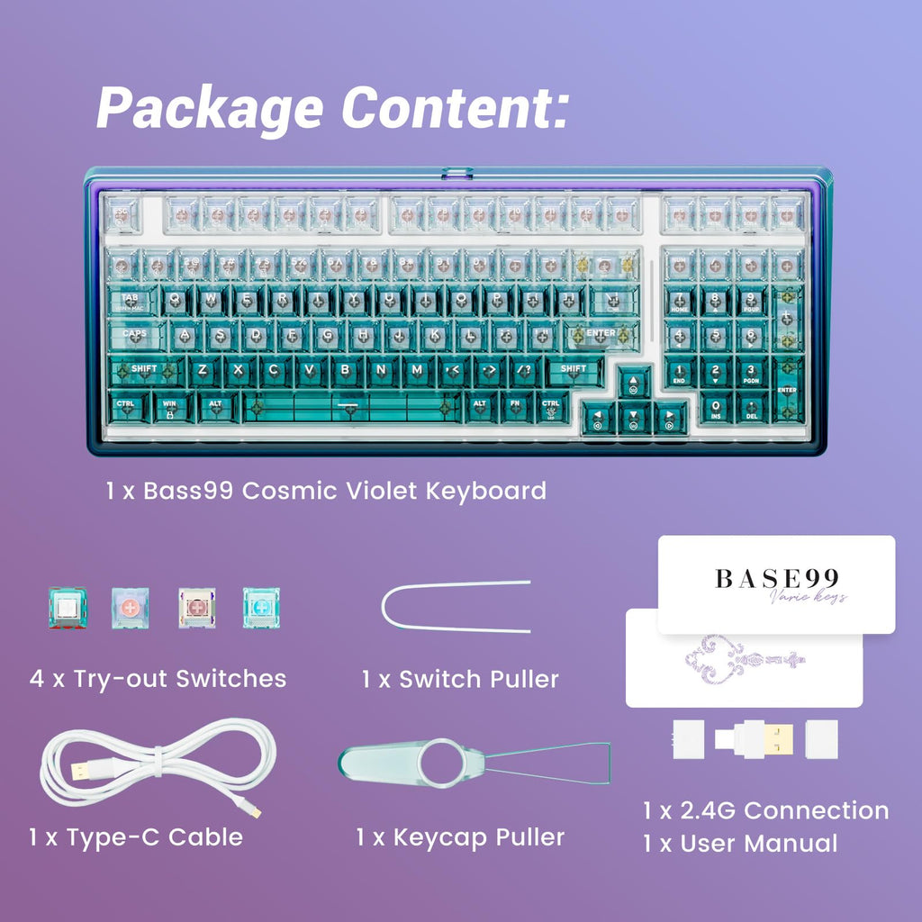 Base99 Wireless Gaming Mechanical Keyboard - Cosmic Violet
