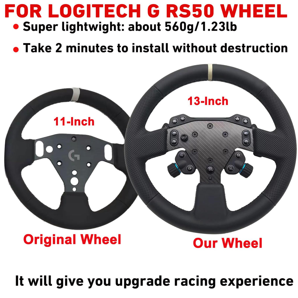 Latest Dual Perforated Leather Grip For Logitech G RS50 System; lightweight Real Carbon Fiber Compatible with Logitech G RS On Xbox Series X/S PS4/PS5 PC Wheel Hub (13 inch-Dual Perforated Leather)