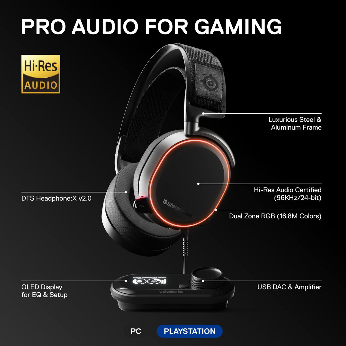 SteelSeries Arctis Pro + GameDAC Wired Gaming Headset - Black