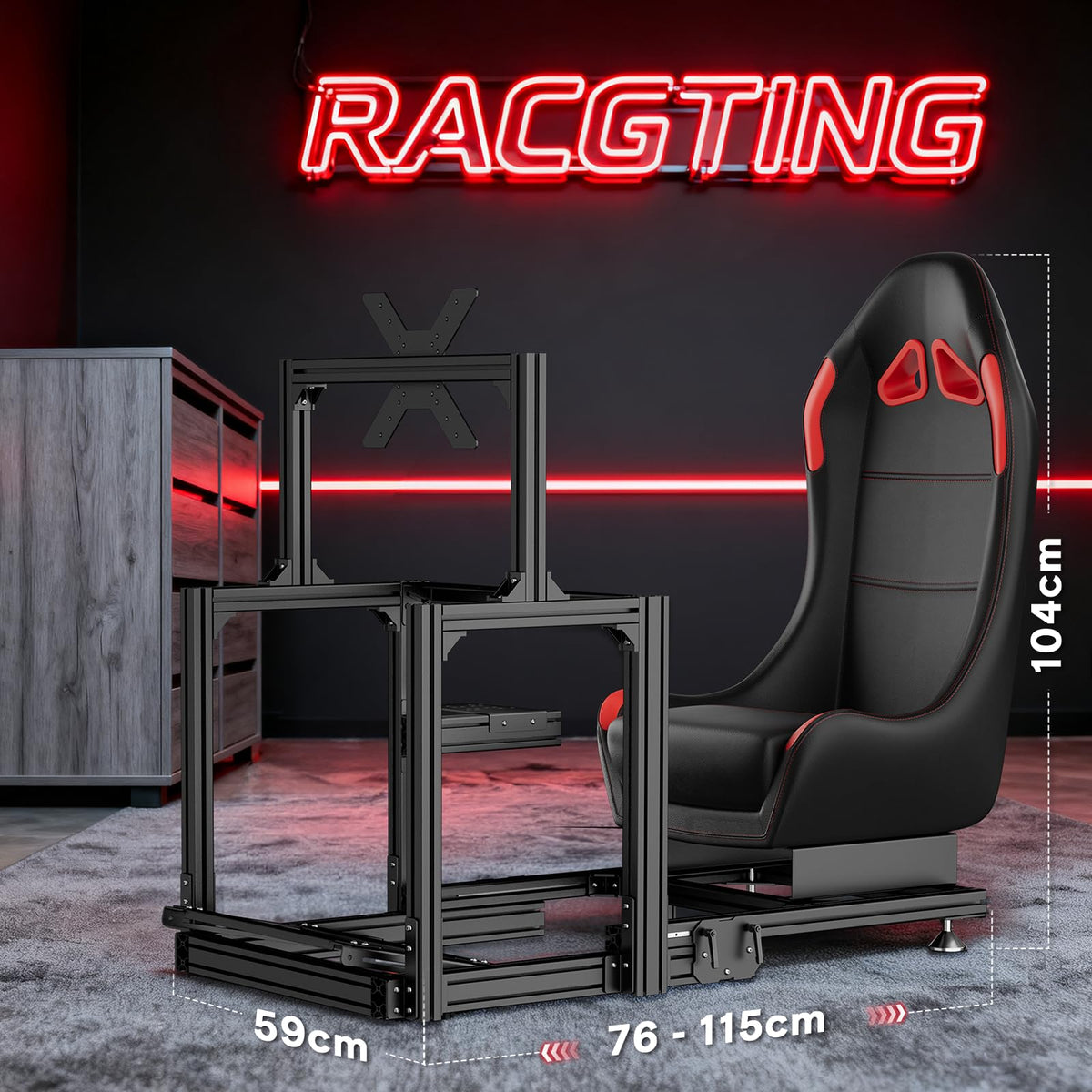 RACGTING 3060 Aluminum Profile Racing Simulator Cockpit with Monitor Mount