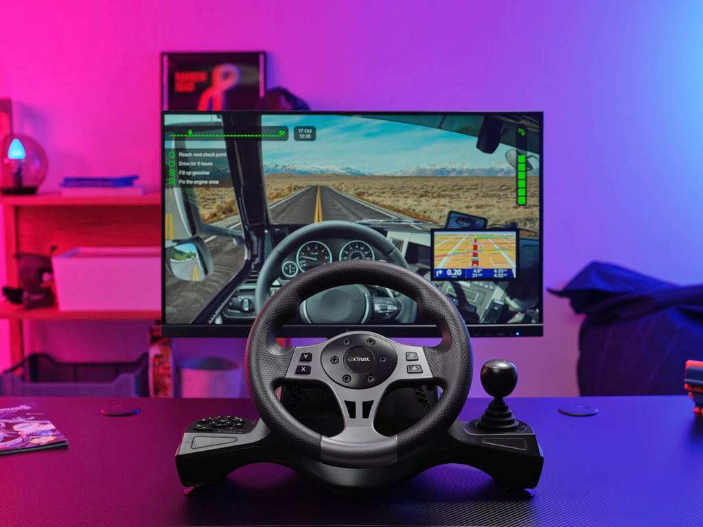Trust GXT 289 Movi Gaming Steering Wheel PC, Xbox Series X/S, PS4, Nintendo Switch, Racing Wheel with Pedals, Shift Paddles, Vibration Feedback, Sim Racing Farming Simulator / F1 / Gran Turismo