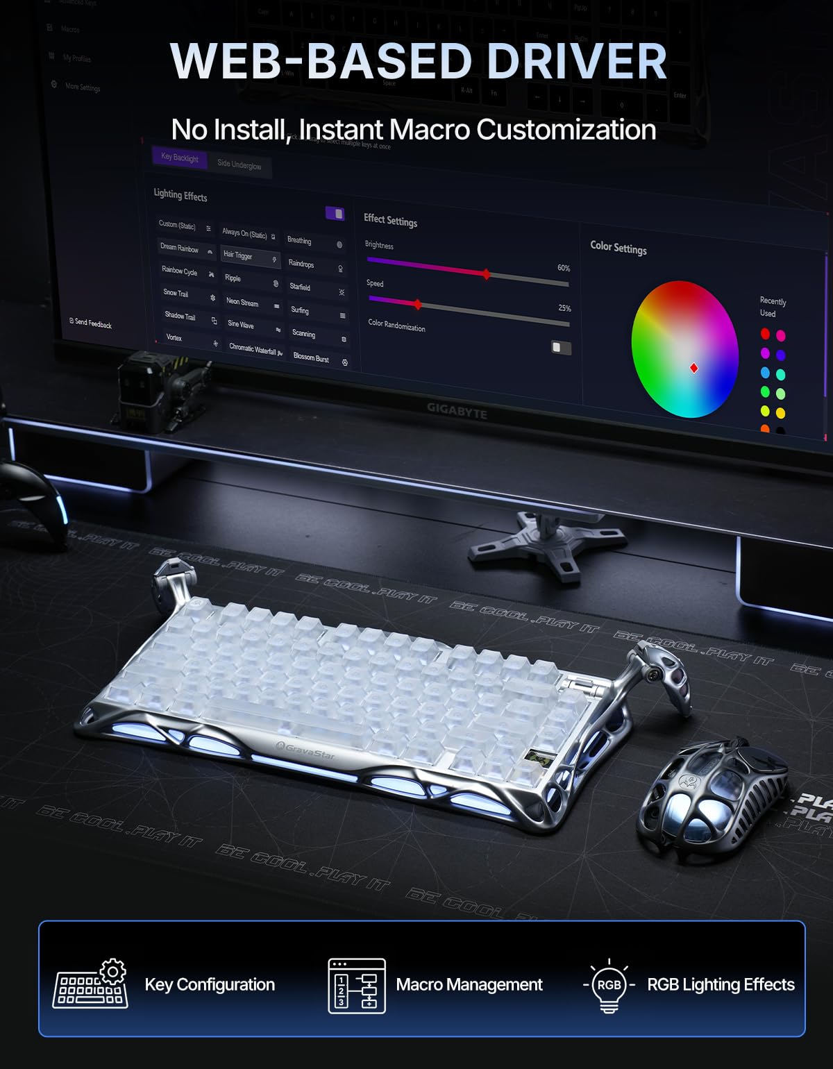 GravaStar Mercury K1 Pro 75% Wireless Mechanical Gaming Keyboard, Hot-Swap