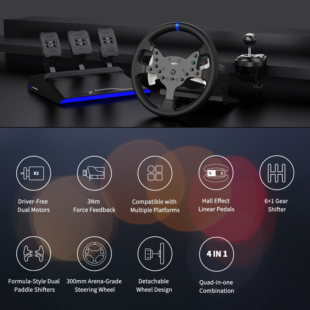 PXN V99 Force Feedback PC Racing Wheel Detachable Gaming Sim Steering Wheel