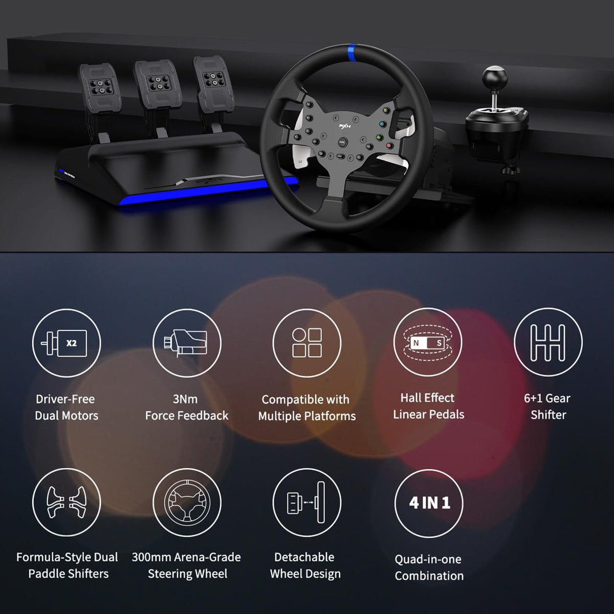 PXN V99 Force Feedback PC Racing Wheel Detachable Gaming Sim Steering Wheel