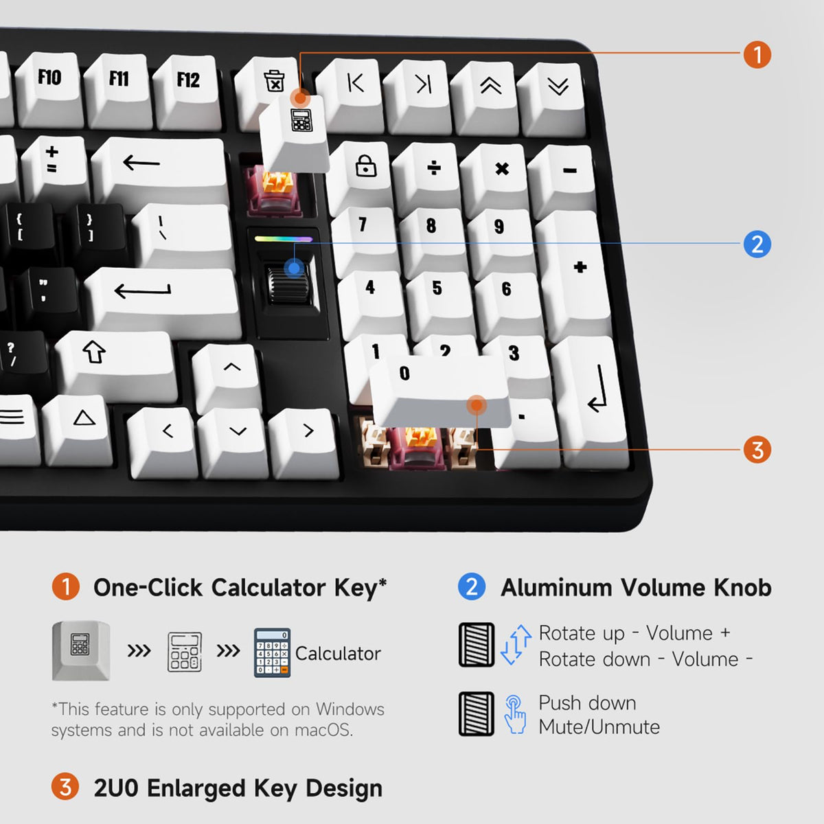 MCHOSE UT98 Wireless Mechanical Keyboard Compact Silent Gaming Keyboard with Knob Tri-Mode Connection Hot Swappable Custom Creamy Keyboard Gasket Structure Pre-lubed Linear Switches RGB Classic Silent