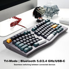 Hexgears F2 - Aluminum Custom Mechanical Keyboard, Split Alice 83 Key Layout Ergonomic Keyboard, Hot Swappable Slient Linear Switch, BT5.0/2.4GHz/USB-C, RGB Backlit with Wrist Rest for Win/Mac