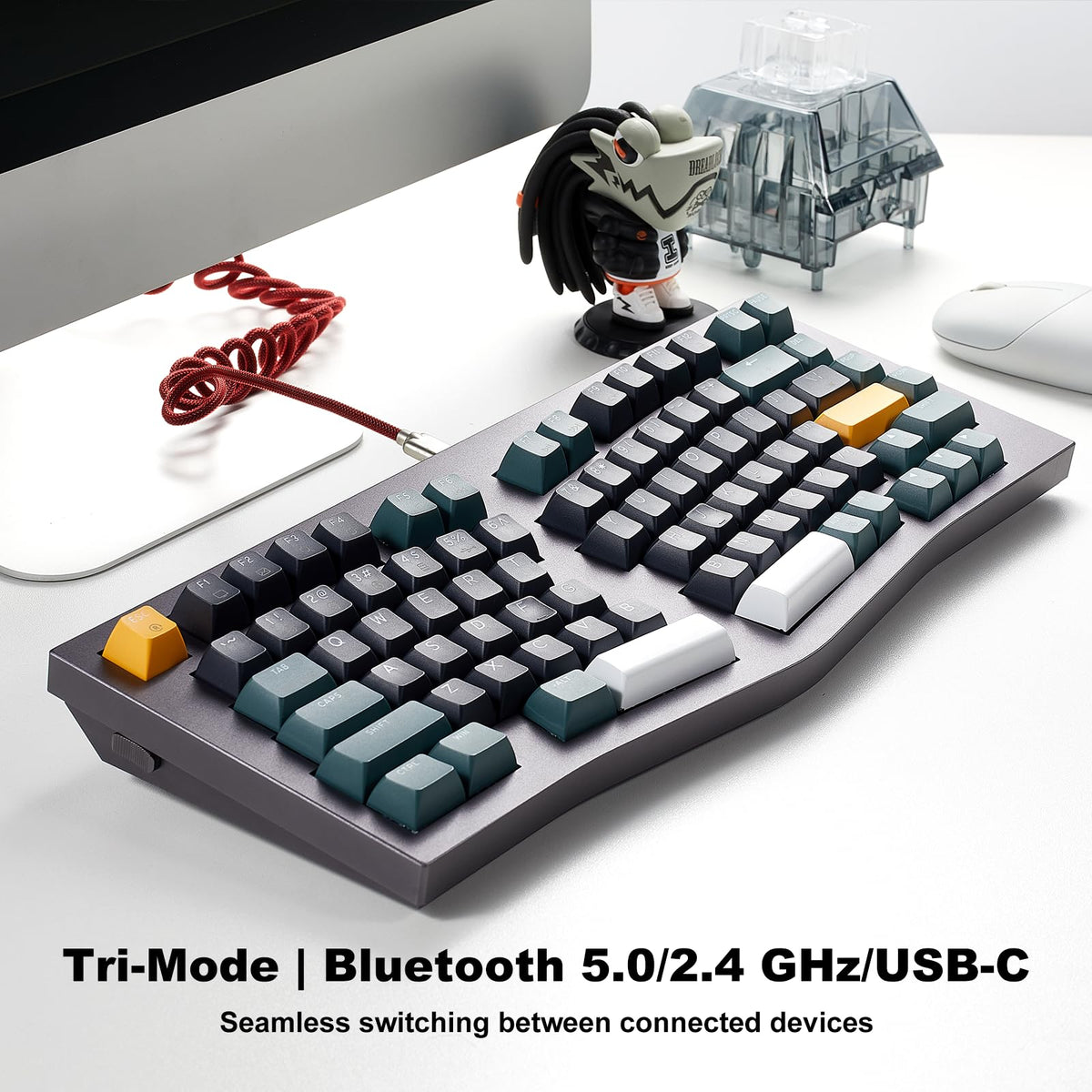 Hexgears F2 - Aluminum Custom Mechanical Keyboard, Split Alice 83 Key Layout Ergonomic Keyboard, Hot Swappable Slient Linear Switch, BT5.0/2.4GHz/USB-C, RGB Backlit with Wrist Rest for Win/Mac