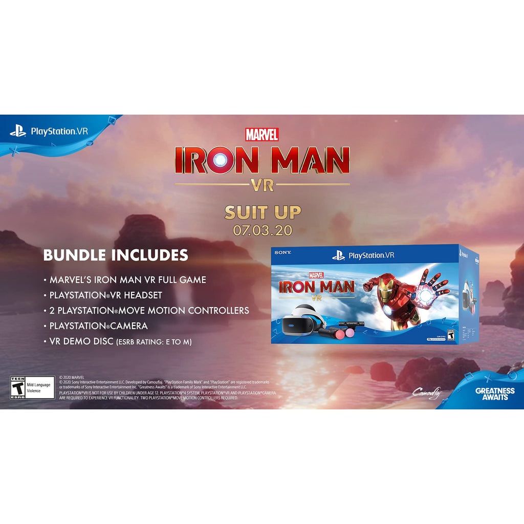 Sony Playstation VR Marvel's Iron Man Bundle, White: Playstation VR Headset, Camera, 2 Move Motion Controllers, VR Digital Code for PS4 PS5