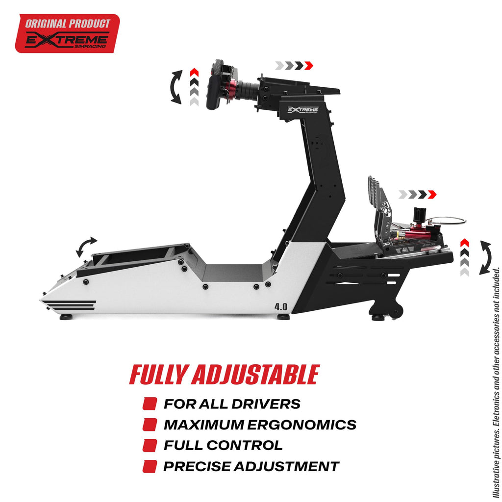 Extreme Simracing Chassis 4.0 – Adjustable Racing Simulator Cockpit | Compatible with Logitech, Thrustmaster, Fanatec, Simagic, Moza, Simucube & Others | Sturdy Steel Frame, Ergonomic Driving Position, Universal Seat Mount (White)