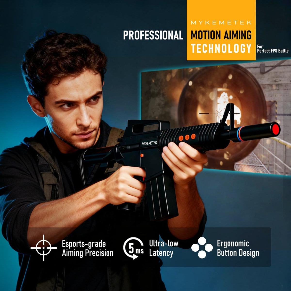 MYKEMETEK Professional FPS Motion Controller Compatible for PS4 - Precision Aiming, Immersive Gunfight Experience, Authentic Feedback, 10-Hr Runtime, 2.4 GHz Wireless, Supports ALL FPS Games like Call of Duty and Battlefield