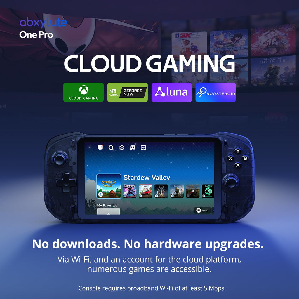 OnePro Cloud Handheld Portable Remote Play Gaming Console, For Xbox Cloud Gaming, NVIDIA GeForce NOW, Playstation, PC, Long-Battery Life, 7" 1080P Touchscreen, Lightweight Retro Game Handheld - 64G (Black Transparent)