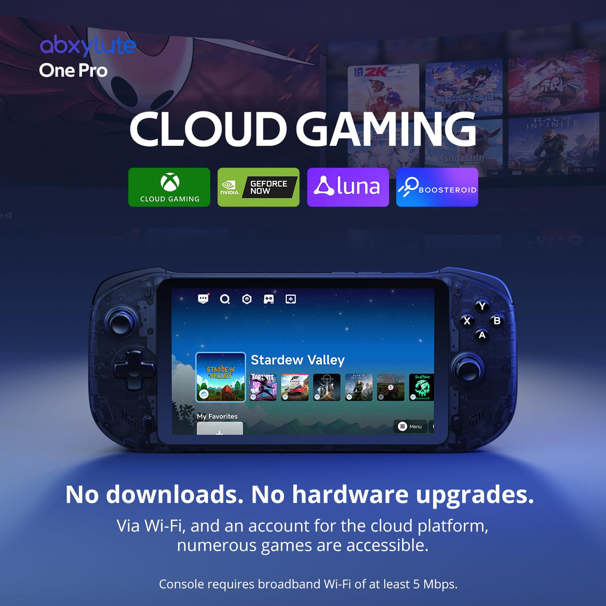 OnePro Cloud Handheld Portable Remote Play Gaming Console, For Xbox Cloud Gaming, NVIDIA GeForce NOW, Playstation, PC, Long-Battery Life, 7" 1080P Touchscreen, Lightweight Retro Game Handheld - 64G (Black Transparent)