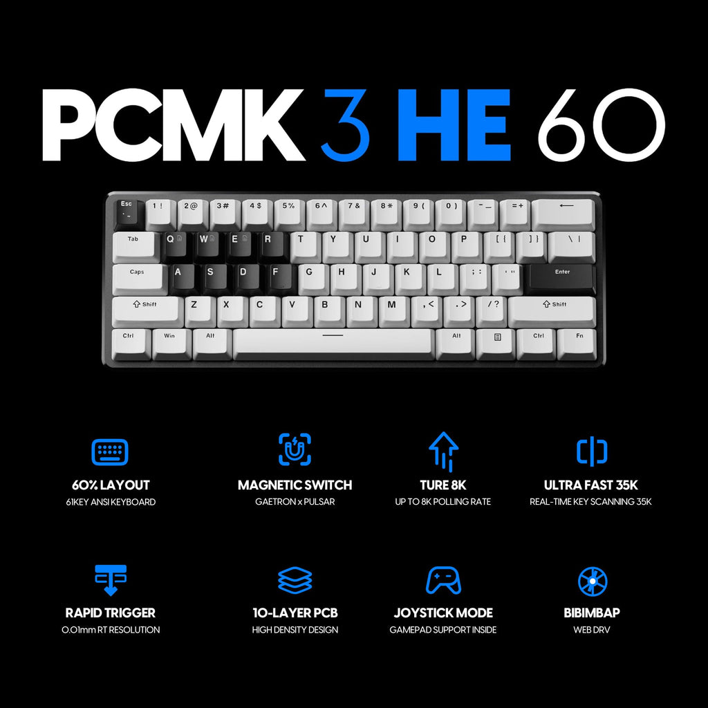 Pulsar Gaming Gears PCMK3HE Gaming Keyboard, 60%, ANSI, White