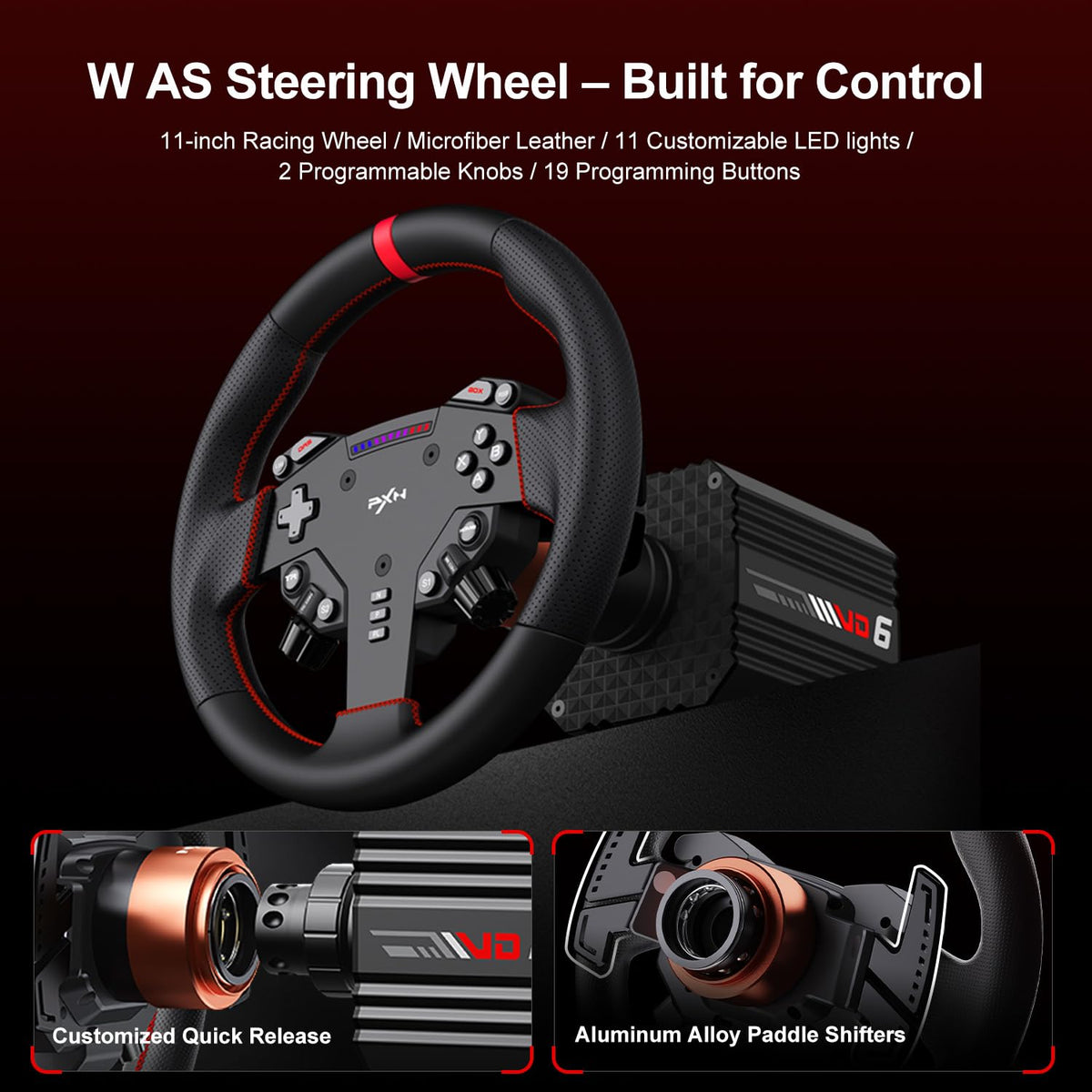 PXN VD6 Bundle: Racing Wheel and Pedals, 6 Nm Direct Drive Force Feedback