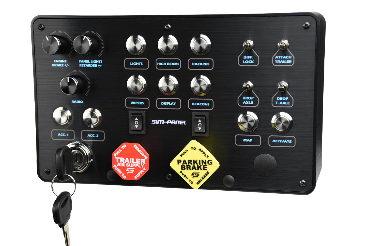 Sim-Panel Classic 2 Button Box for ATS/ETS2 (American Truck Simulator/Euro Truck Simulator) (Premium Black Brush Aluminum Finish)