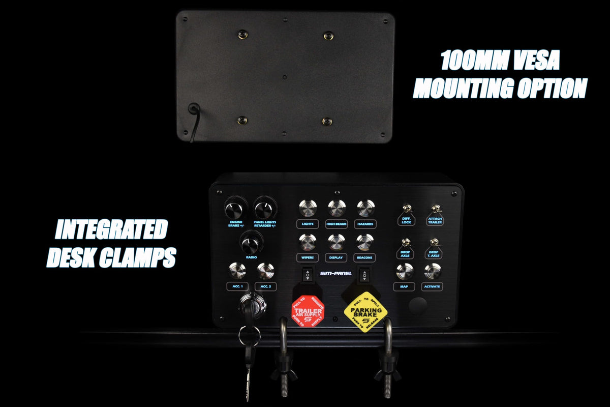 Sim-Panel Classic 2 Button Box for ATS/ETS2 (American Truck Simulator/Euro Truck Simulator) (Premium Black Brush Aluminum Finish)