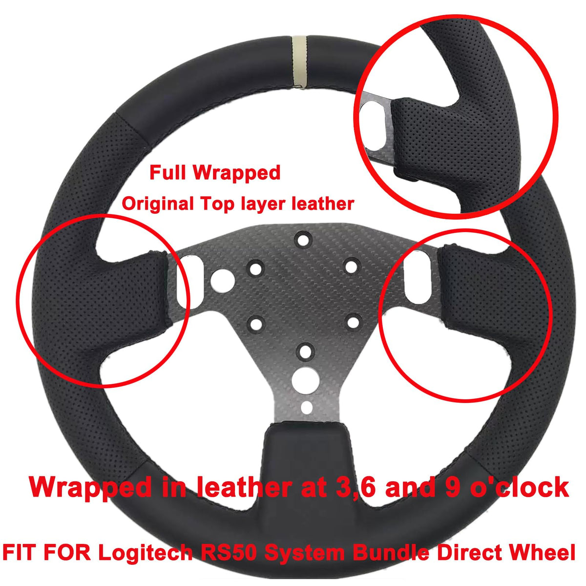 Latest Dual Perforated Leather Grip For Logitech G RS50 System; lightweight Real Carbon Fiber Compatible with Logitech G RS On Xbox Series X/S PS4/PS5 PC Wheel Hub (13 inch-Dual Perforated Leather)