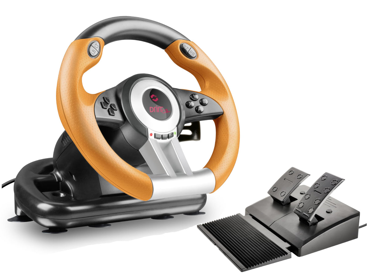 Speedlink DRIFT O.Z. Racing Wheel - USB Gaming Lenkrad fr PC, Schwarz-Orange (Kompatibel mit Windows XP - Pedale fr Gas & Bremse)