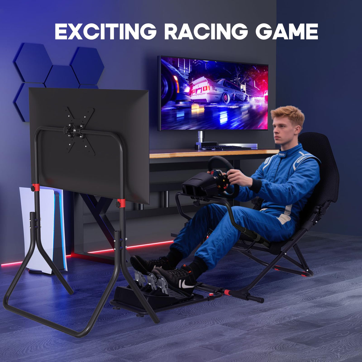 DIWANGUS Foldable Racing Simulator Cockpit with Seat & Monitor Stand