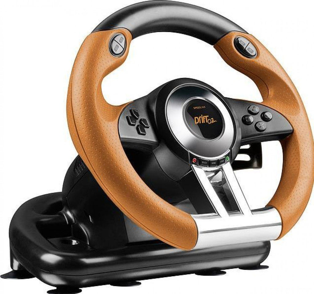 Speedlink DRIFT O.Z. Racing Wheel - USB Gaming Lenkrad fr PC, Schwarz-Orange (Kompatibel mit Windows XP - Pedale fr Gas & Bremse)