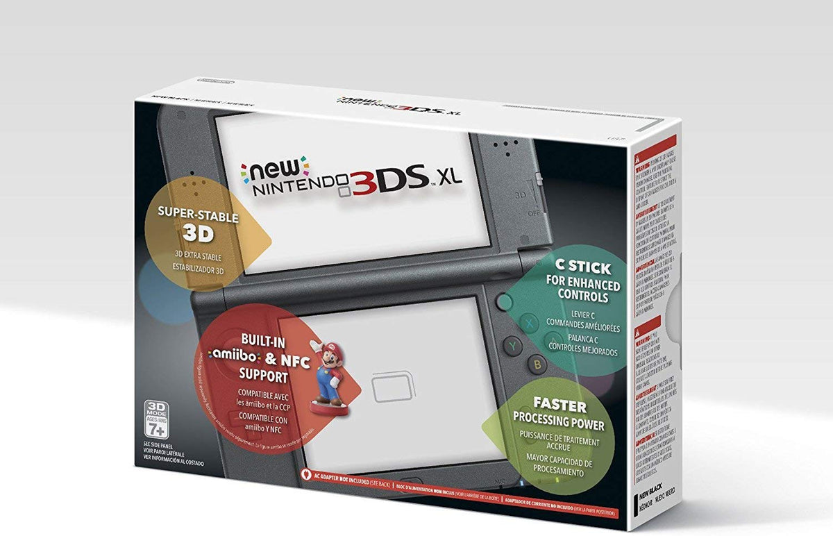 New Nintendo 3DS XL Black Handheld Console and AC Adapter. (Renewed)