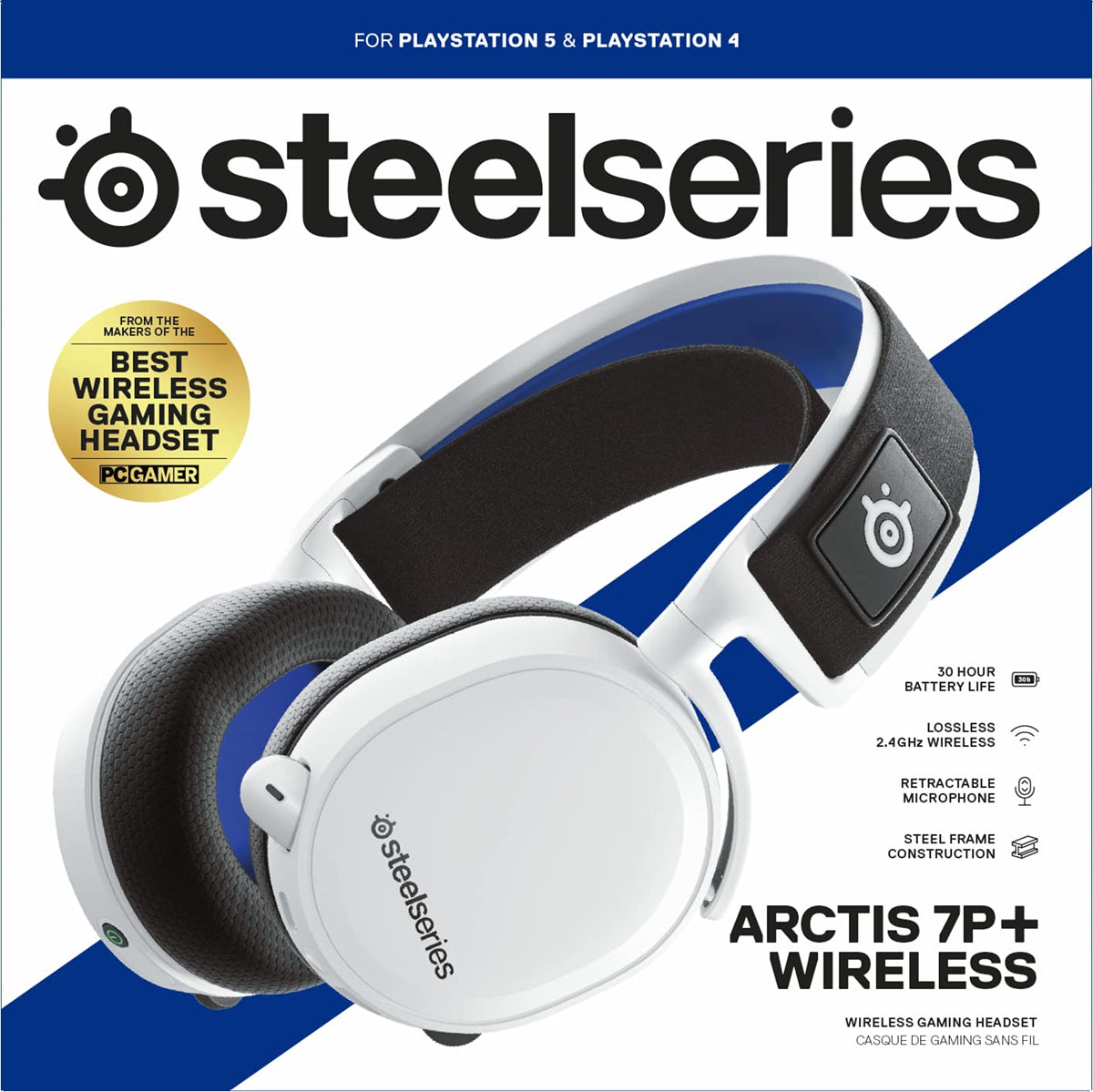 SteelSeries Arctis 7P+ Bluetooth Wireless Gaming Headset for PlayStation 4/5 - White