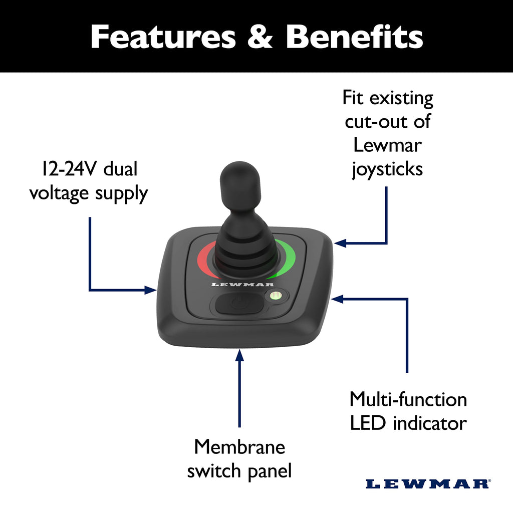 Lewmar Single Boat Joystick Thruster Control with Ergonomic, Tactile Pad, Sealed Membrane Switch Panel, Multi-Function LED Display, 12-24 Dual Voltage Supply