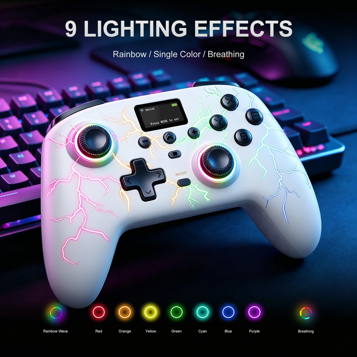 Morostron Interactive Screen Wireless Gaming Controller for PC/Switch/Switch 2/iOS/Android,Hall Effect Stick & Trigger,RGB Lighting,Remappable Button[ios]