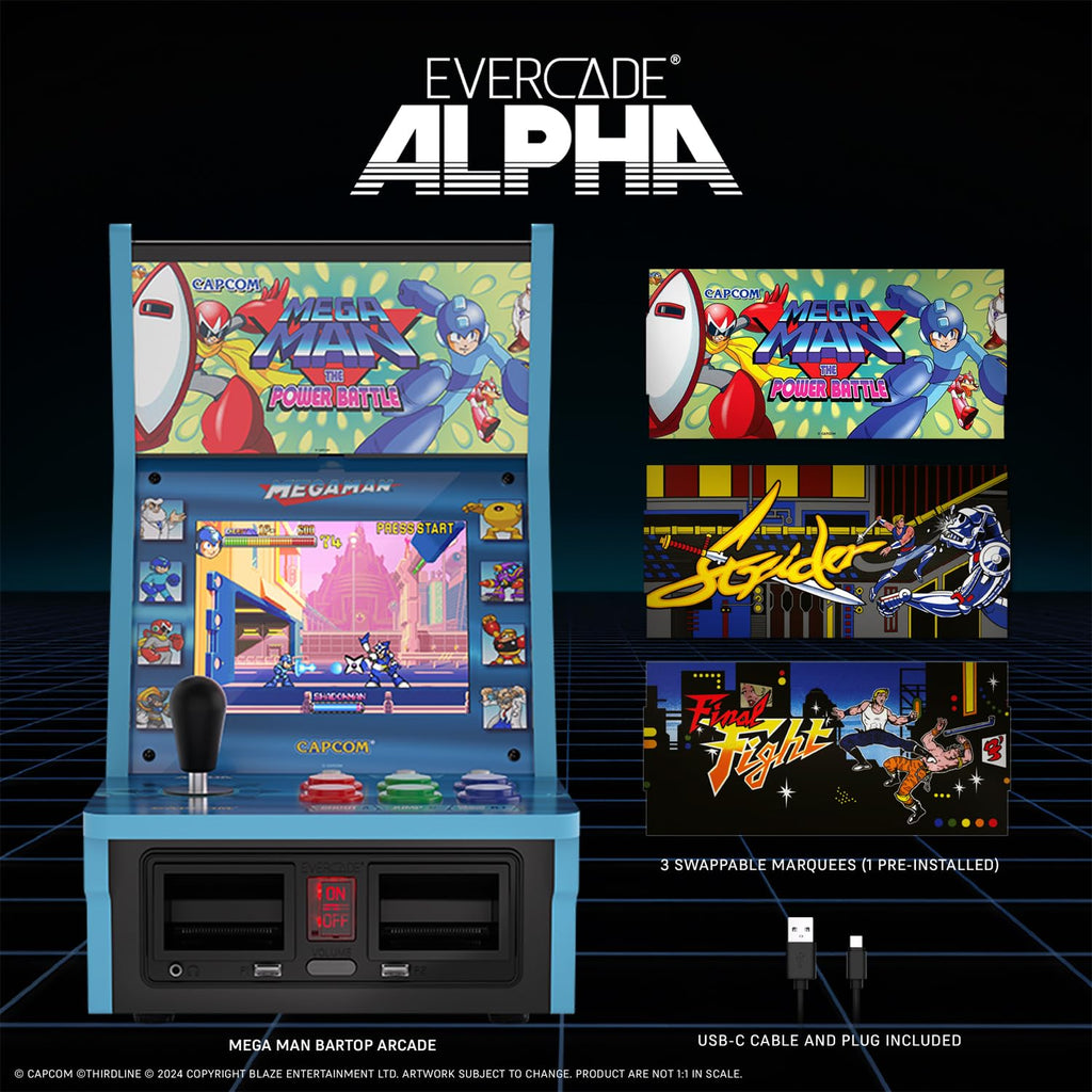 Evercade Alpha Mega Man Bartop Arcade - Pre-assembled unit with Competition-Grade Arcade Controls + 8” High-Resolution IPS Screen