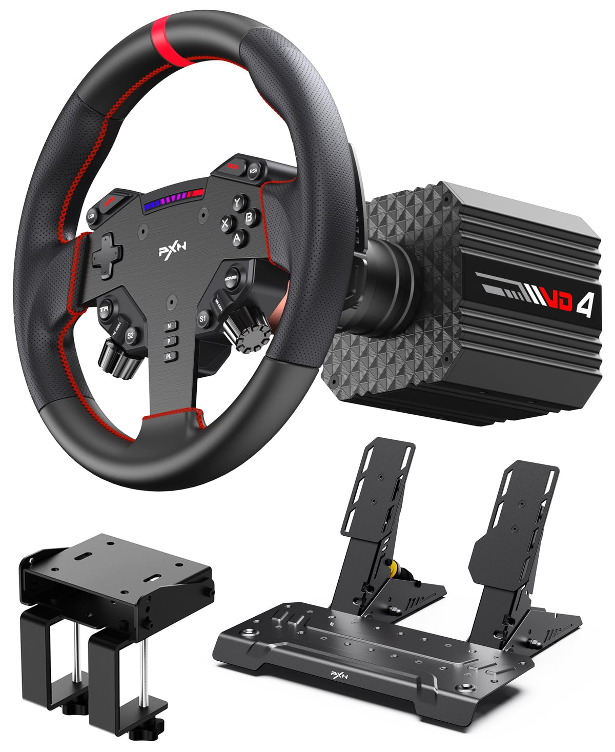 PXN VD4 Direct Drive Racing Wheel Bundle, 4Nm Force Feedback, for Windows