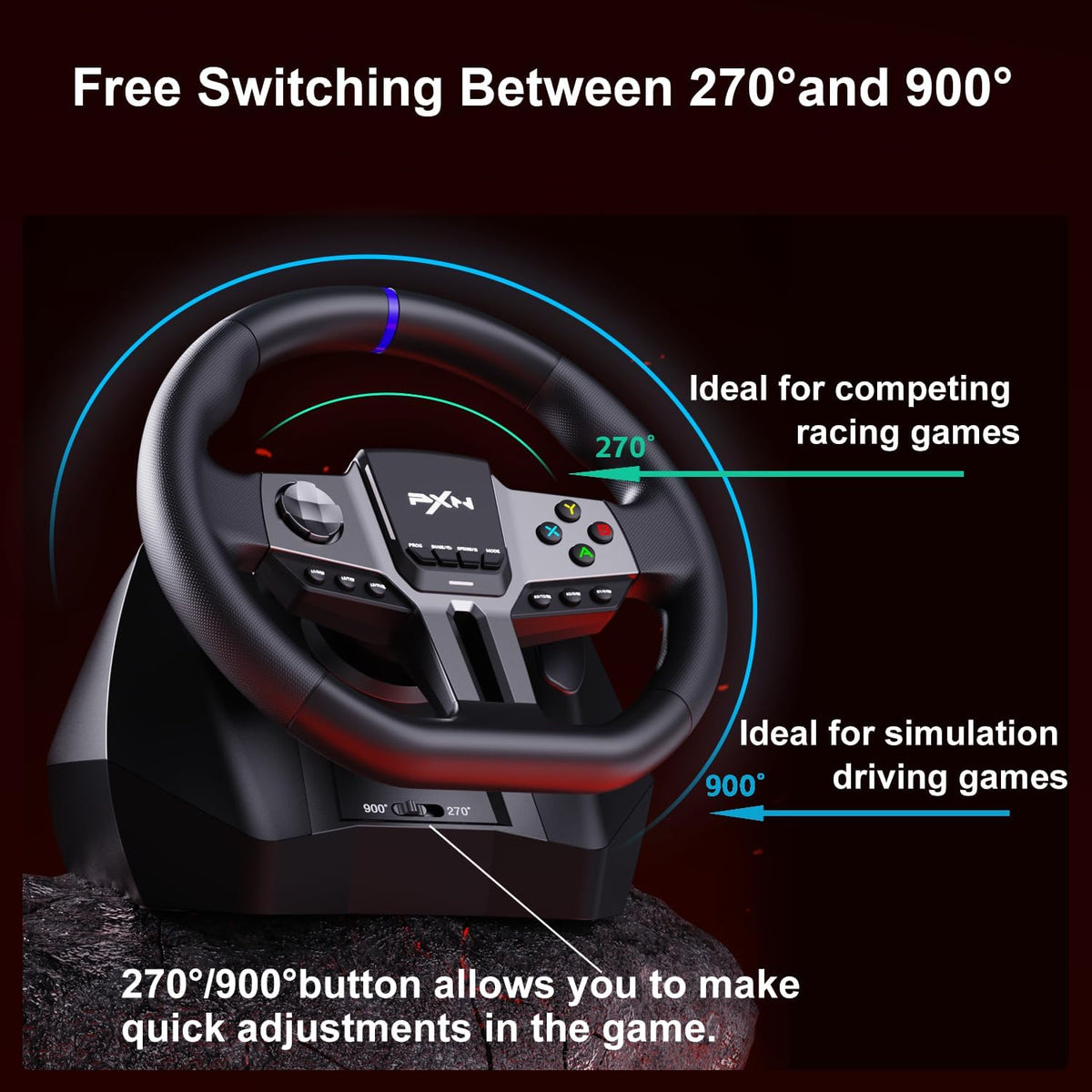PXN Racing Wheel, 270&900° V9 Gen2 Gaming Steering Wheel