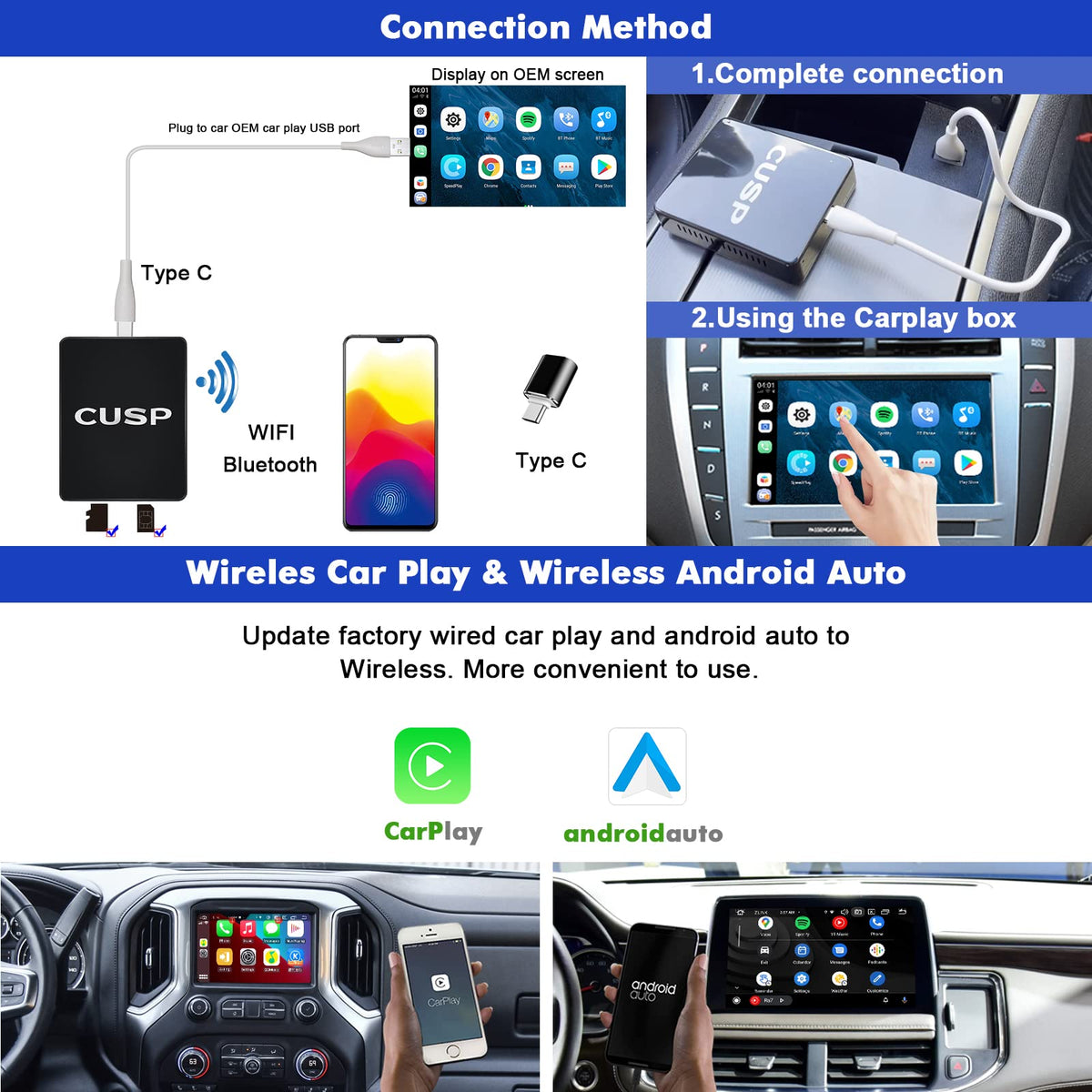 Wireless CarPlay AI Box for OEM Wired CarPlay Cars, Wireless Android Auto