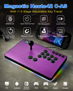 Leverless Controller Arcade Stick: Magnetic Arcade Stick CAS with RGB ,Premium Aluminum Haute42 CAS Fightstick for PC/PS3/PS4/Switch Game with Lock Button Support Hot Swap & SOCD (Purple)