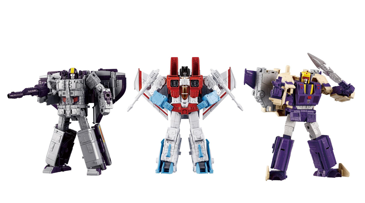 Transformers Takara Tomy Dramatic Capture Series Triple Takeover with Starscream, Astrotrain, and Blitzwing Adult Collectible Action Figure Set, 15+