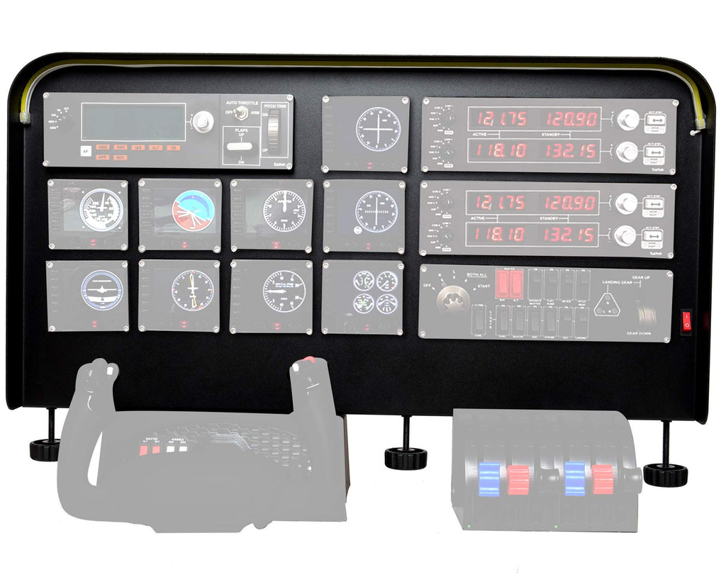 Meza - Cockpit Simulator Panel Kit, Pre-Cut Flight Sim Mounting Set Compatible with Logitech Yoke, Throttle Quadrants, Honeycomb Yoke and Logitech Flight Panels, LED Light Bar, 30 x 20 x 4 Inch