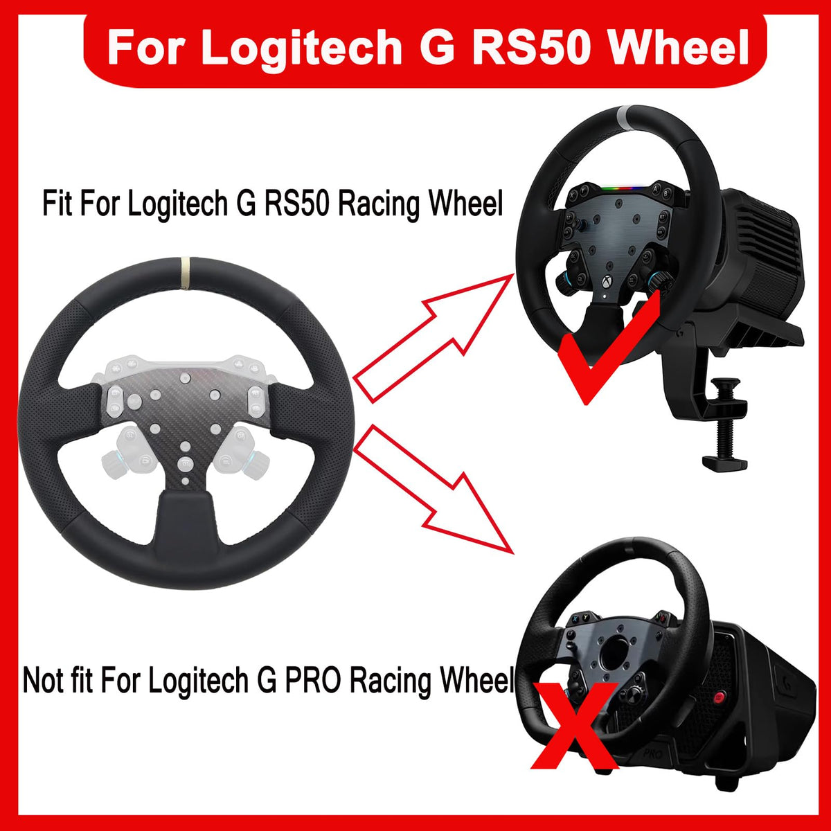 Latest Dual Perforated Leather Grip For Logitech G RS50 System; lightweight Real Carbon Fiber Compatible with Logitech G RS On Xbox Series X/S PS4/PS5 PC Wheel Hub (13 inch-Dual Perforated Leather)