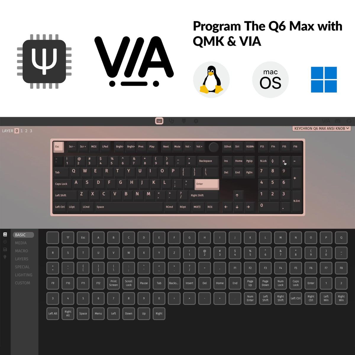 Keychron Q6 Max Wireless Mechanical Keyboard, Full Size for Work and Gaming