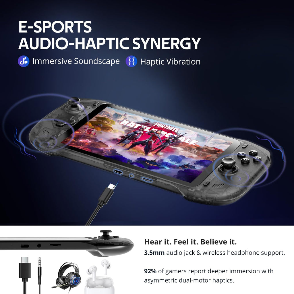 OnePro Cloud Handheld Portable Remote Play Gaming Console, For Xbox Cloud Gaming, NVIDIA GeForce NOW, Playstation, PC, Long-Battery Life, 7" 1080P Touchscreen, Lightweight Retro Game Handheld - 64G (Black Transparent)