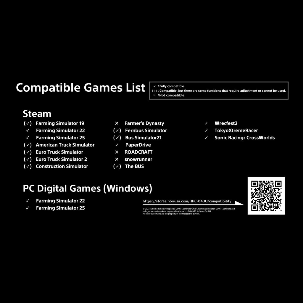 HORI Farming Vehicle Control System for PC (Windows 11/10) for Farming Simulator with Full-Size Steering Wheel, Control Panel & Pedals