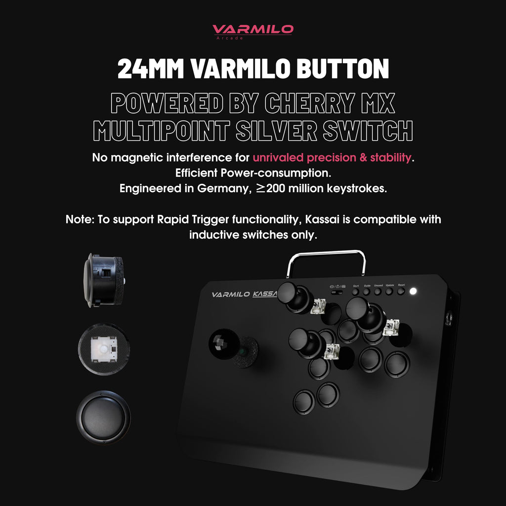 VARMILOARCADE Kassai Arcade Fight Stick Rapid Trigger Tournament Grade Controller for Fighting Games Two Versions Standard PC Only or Pro Compatible with PC PS4 PS5 Switch1 Switch2 (Sakura, Standard (PC))