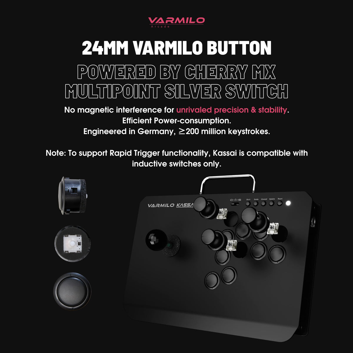 VARMILOARCADE Kassai Arcade Fight Stick Rapid Trigger Tournament Grade Controller for Fighting Games Two Versions Standard PC Only or Pro Compatible with PC PS4 PS5 Switch1 Switch2 (Sakura, Standard (PC))