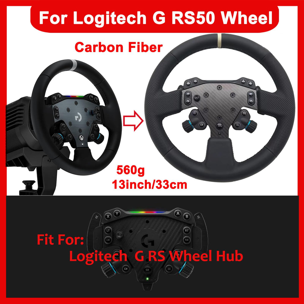 Latest Dual Perforated Leather Grip For Logitech G RS50 System; lightweight Real Carbon Fiber Compatible with Logitech G RS On Xbox Series X/S PS4/PS5 PC Wheel Hub (13 inch-Dual Perforated Leather)