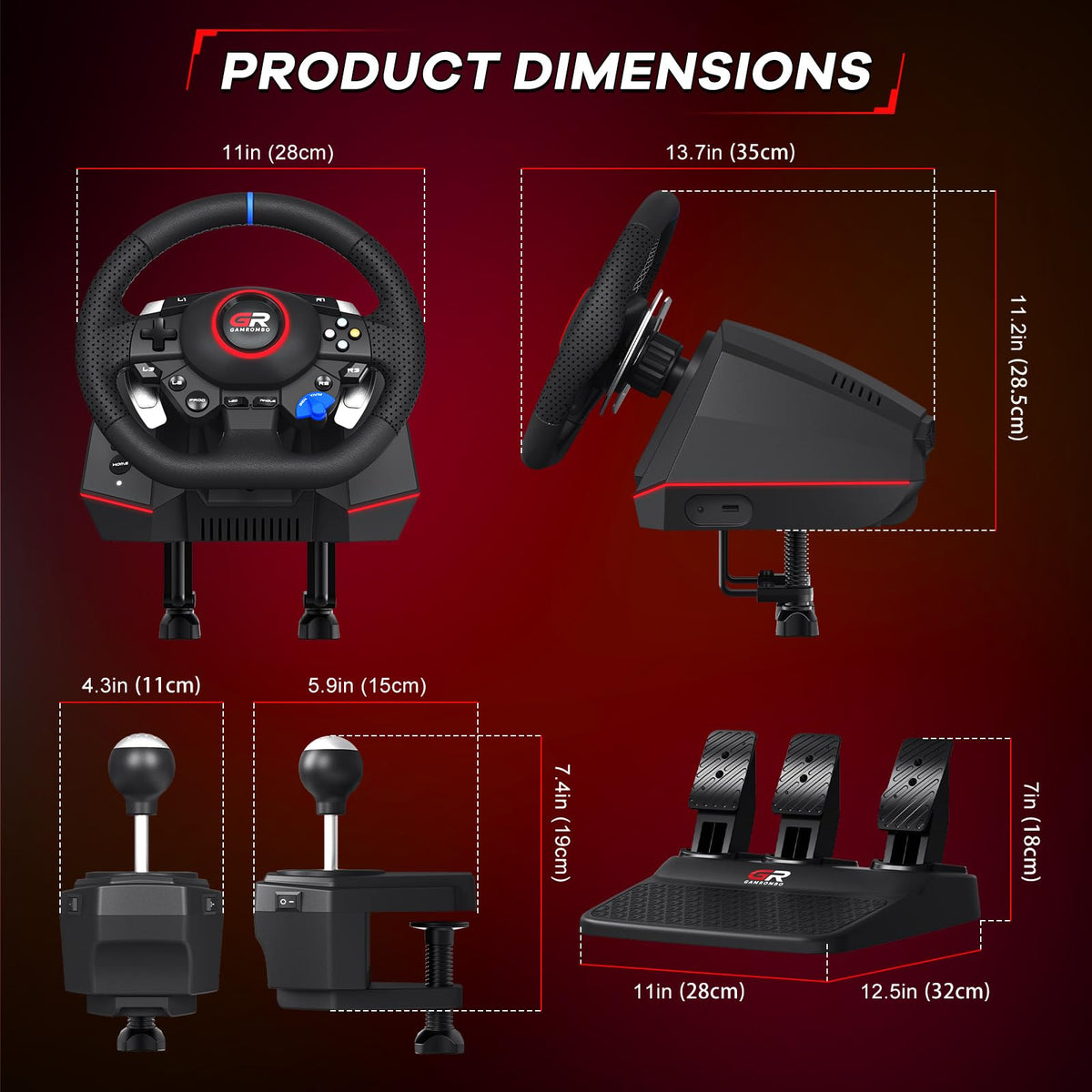 Gamrombo 11in Racing Wheel Set for PS5/PS4/PC