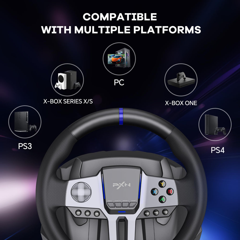 PXN V9 Gen2 Racing Wheel - Steering Wheel Driving Wheel 270°/ 900° Degree Vibration Gaming Steering Wheel with Shifter and Pedal for PC, PS3, PS4, Xbox Series X|S, Xbox One