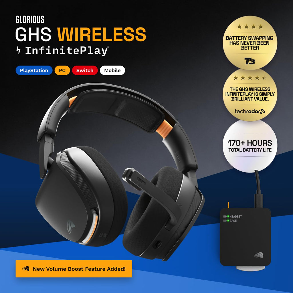 GLORIOUS GHS Wireless InfinitePlay - Gaming Headset - PC, PS5, PS4 - Black