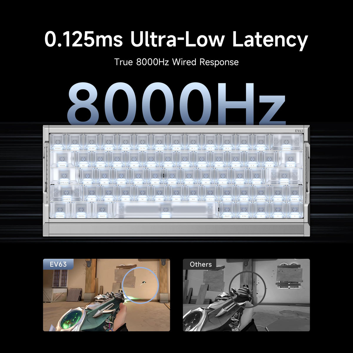 IQUNIX EV63 Hall Effect Gaming Keyboard 60% | Magnetic X Ultra Switch, 0.01mm Rapid Trigger, 0.125ms Latency, 8kHz Polling, Adjustable Actuation, CNC Aluminum for FPS(Silver Knight)