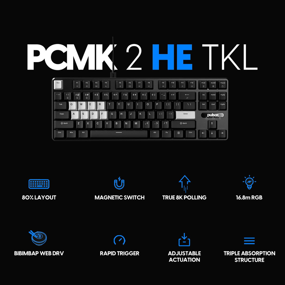 Pulsar Gaming Gears PCMK2HE TKL Gaming Keyboard, 80%, ANSI, Black