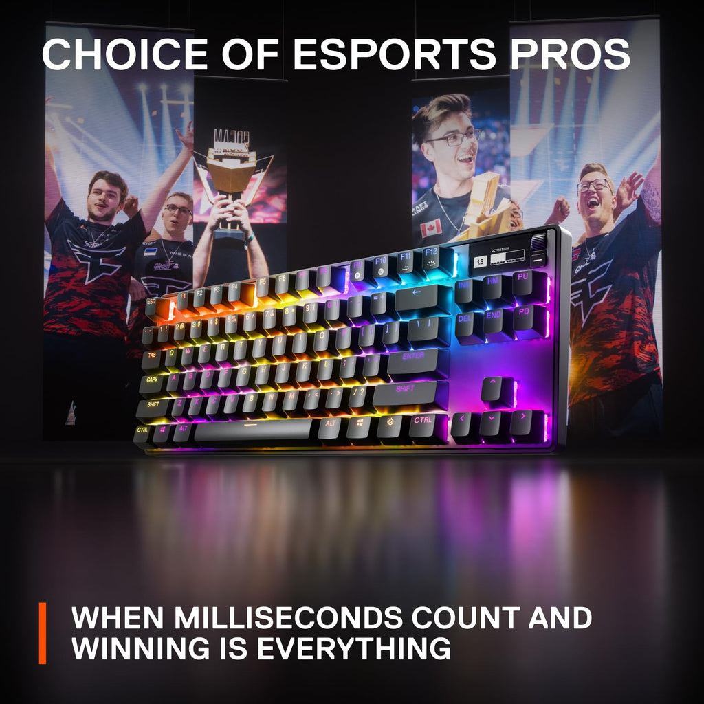 SteelSeries Apex Pro TKL 2023 World's Fastest Mechanical Gaming Keyboard - Adjustable Actuation - Esports Tenkeyless - OLED Screen - RGB - PBT Keycaps - USB-C (Renewed)