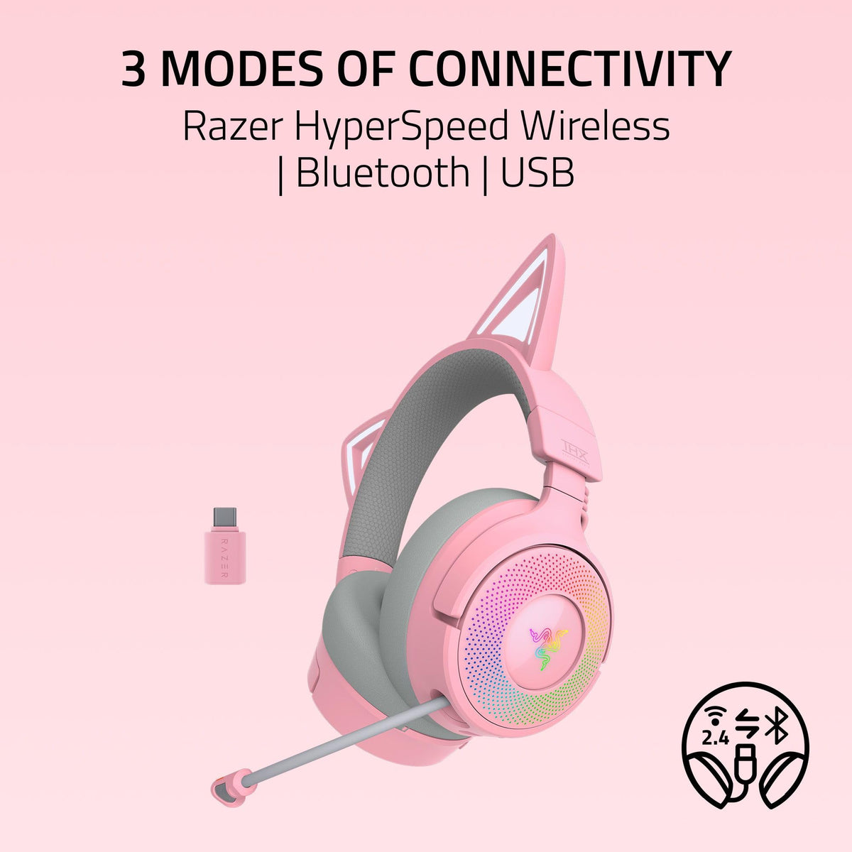 Razer Kraken Kitty V3 Pro Wireless RGB Gaming Headset, Pink